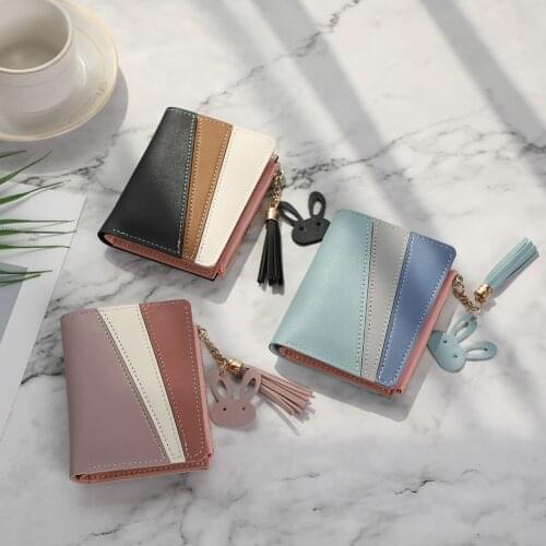 Fashion Hit Color Women Small Wallets PU Leather Card Holder with Pendant Female Causal Coin Purse Card Cash Clutch Money Bag
