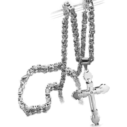 New Fashion Stainless Steel Jesus Cross Pendant With Long Chain Mens Crucifix Necklaces Male Religious Jewelry Dropshipping