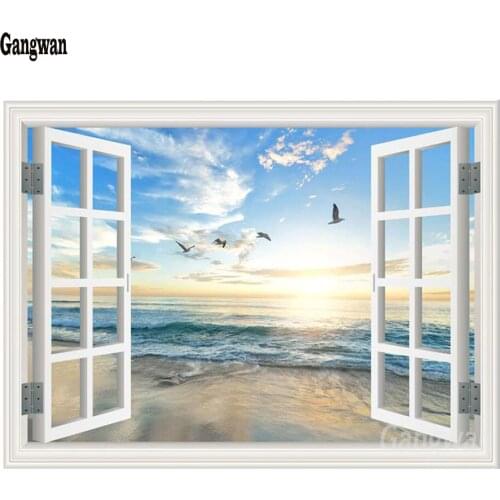 Wall art diamond painting sea cross stitch kits Diamond embroidery 5D Window Landscape mosaic painting scenery home Decoration