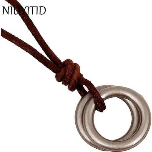 NIUYITID Men Leather necklaces & pendants Vintage Round Alloy Neckless Jewellery Man BIJOUTERIE