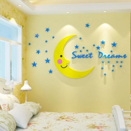 New Diy Moon Star Wall Sticker Children Room Decoration Sticker Home Wall Decals Baby Nursery Wallpaper Acrylic Stickers S/m/l W