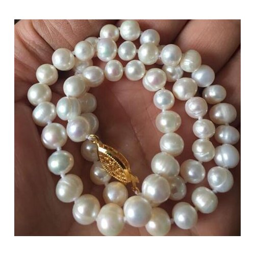 6-7mm Real Natural White Freshwater Akoya Cultured Pearl Necklace 18"