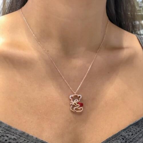 Heart Teddy Bear Special Design Top Quality Silver Necklace