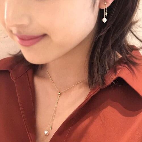 LAMOON Star 925 Silver Necklace For Women Freshwater Pearl Adjustable Chain 10K Gold Plated Fine Jewelry Wedding Party LMNI149