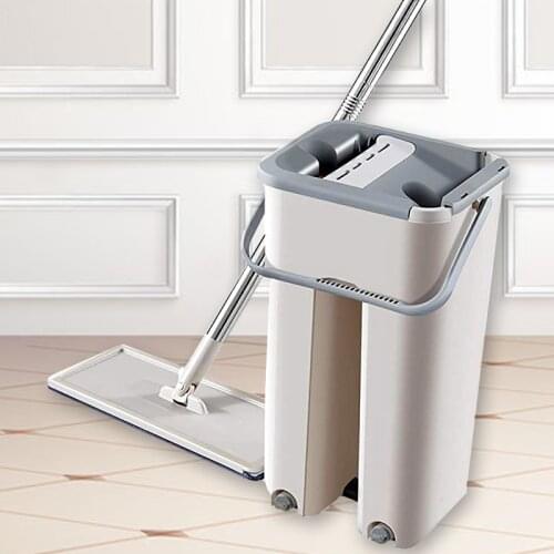 Flat Squeeze Mop Floor With Bucket Water Floors Cleaner Home Kitchen Wooden Floor Mops Lazy Fellow for Wash Floor Squeeze Mop