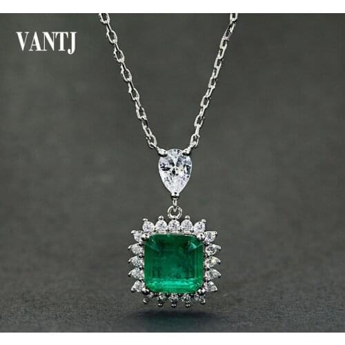 VANTJ Real 10K Gold Lab Created Colombia Emerald Pendant Lab Grown Emerald Moissanite Necklace Fine Jewelry Women Party Gift