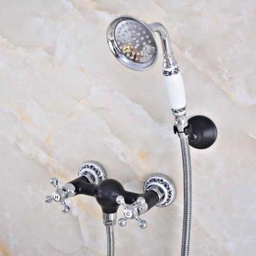Polished Chrome Black Oil Rubbed Bronze Wall Mounted Bathroom Hand Held Shower Head Faucet Set Bath Mixer Tap mna643