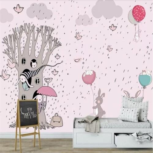 Custom wallpaper fashion cartoon small figure balloon bedroom wall - decorative waterproof material