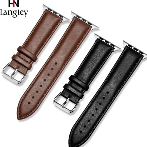 Soft Cowhide Genuine Leather Iwatch SE Watchband For Apple Watches 6/5/4/3 38/42mm 40/44mm Steel Buckle Watch Accessories Straps
