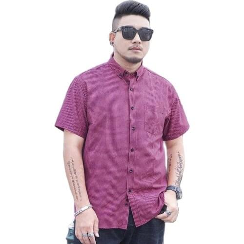 Summer high quality 10XL 12XL 11XL Large Size Men plaid Shirt short Sleeve oversize high street pockets business Shirt 60 64 54
