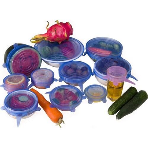 6 Pcs Silicone Stretch Lids Reusable Airtight Food Wrap Covers Keeping Fresh Seal Bowl Stretchy Wrap Cover Kitchen Cookware