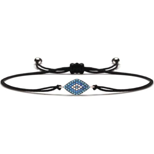 Blue Cubic Zirconia Stones Gun Metal&Rhodium Plated Delicate Evil Eye Lucky Charm Bracelet Women Men Good Quality CZ Jewelry Her