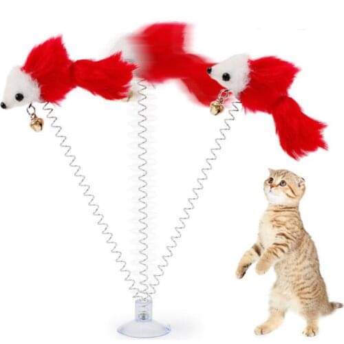 Funny swing spring Mice with Suction cup Furry cat colorful Feather Tails Mouse Toy for Cats Small Cute Pet Toys SN803