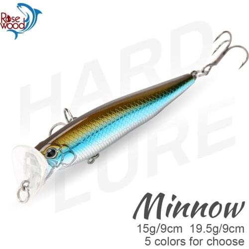 RoseWood 3D Minnow Floating Lure Big Mouth 90mm/15g 19.5g Inshore Crankbait Treble Hooks for Fishing Bass,Trout,Walleye,Carp
