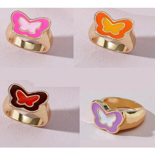 Y2K jewelry Rainbow Butterfly Rings for Women Metal Vintage Harajuku Cute Animal Punk Ins Rings Charms 90s Aesthetic Gifts New