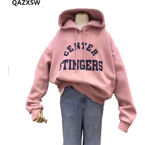 2018 New Sweatshirts Female Korean Casual Letter Printing Loose Hooded College Style Plus Cashmere Sweatshirt Women bts SY075