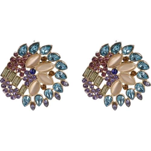 Gold Color Hollow Pink Crystal Beads Stud Earrings for Women Girls Jewelry