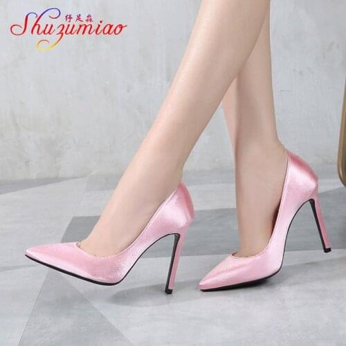 2019 Spring Summer Womens Shoes Silk High Heels 11CM Platform Nude Pumps Shoes White Red Woman Ladies Wedding Shoes Plus Size