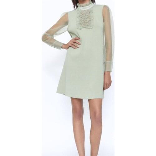 Women 2021 Fashion Long-sleeved Stand-up Collar And Chest Laminated Organ Knitted Dress Female Dresses Vestidos Mujer