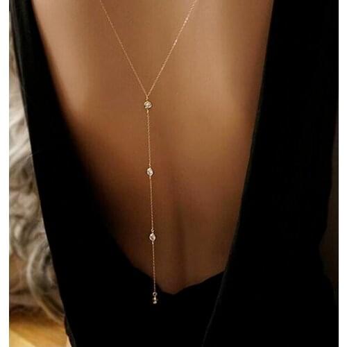 1PC Golden Simple and elegant Crystal Bare Back Pendant Necklaces Long Backless Jewelry High Quality Body Accessories banquet