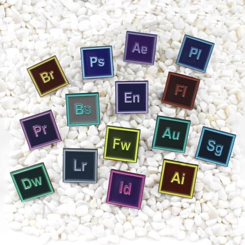 15 styles Illustrator Photoshop Pins Brooch Ps Ai Au Id Pr Br Toolbar Lapel Pin Enamel Pins Brooches for Designers and Artists