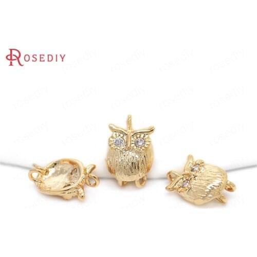 31013-G)6PCS 7.5x12MM 24K Champagne Gold Color Brass and Zircon Small Owl Charms Pendants Jewelry Making Supplies Diy Findings