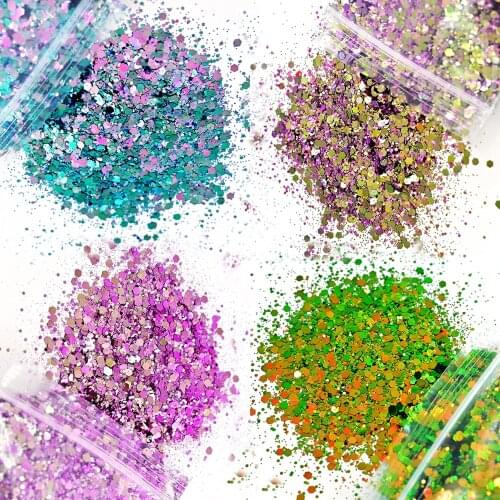 50g/bag Chameleon Nail Art Glitter Mix Size Chunky Hexagon Laser Sequins Colorful Shiny Mermaid Manicure Flakes Decoration WS#54