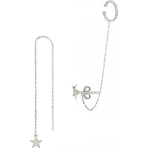 925 sterling Silver Star Ancl Chain Dangle Adjustable Cartilage Earrings The boiler