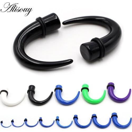 Alisouy 2pcs 1.6mm-11mm Acrylic C Sahpe Buffalo Horn Ear Gauges Ear Taper Stretching Plugs Tunnel Expander Body Piercing Jewelry