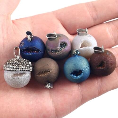 Natural Quartz Beads Crystals Pendant Necklace Round Stone Beads for Jewelry Making DIY Necklace Charms Stone