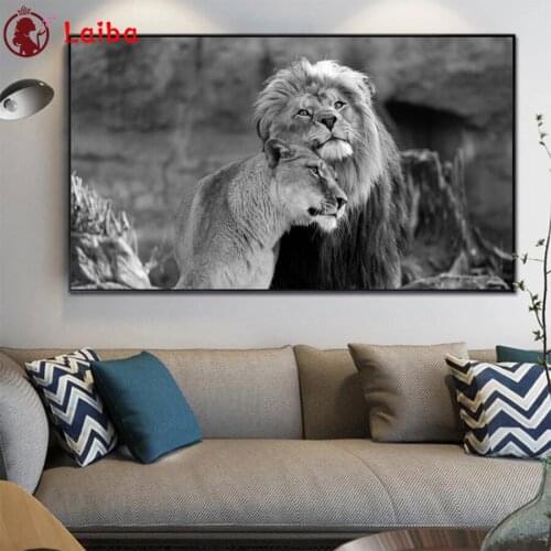 Diamond Painting Black and white animal art lion companion Cross Stitch Diamond Mosaic Embroidery crystal Beaded Handicraft