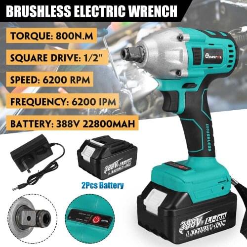 800N.m Brushless Electric Impact Wrench 1/2 Square Cordless Wrench Screwdriver 388VF Li-ion Battery Power Tools for Makita 18V