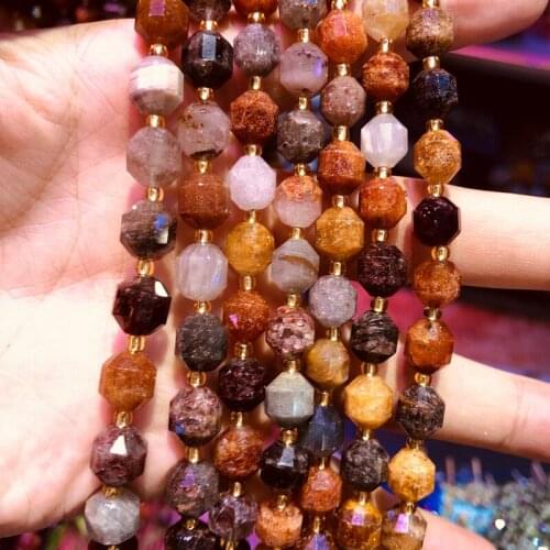 Wholesale Natural Multi Dendritic Quartz Beads,Hand Cutting Beads 10mm Faceted Gem Stone Loose Beads for jewelry,1string 15.5"