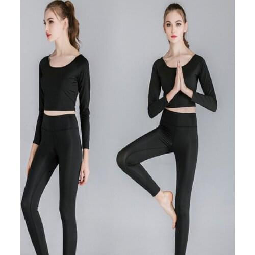 Damdos Pure Color Long Sleeve Navel Yoga Suit Female Feeling Thin Breathable Fast Dry High Round Neck Fitness Suit