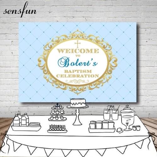 Sensfun Baby Shower Baptism Celebration Backdrop Gold Frame Boys Birthday Party Photography Backgrounds For Photo Studio 7x5FT
