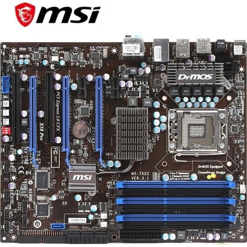 For MSI X58 Pro Motherboard LGA 1366 DDR3 For Intel X58A X58M Desktop Mainboard SATA II PCI-E X16 Used