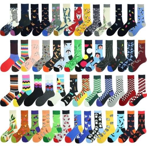 Cotton Wedding Funny Socks Men Flower Bird Dog Elephant Grid Personality Abstract Happy Art Painting Female Sokken Unisex Gifts