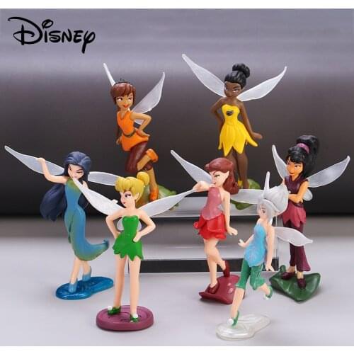 Disney 7pcs Tinkerbell Flower Faery Fairy Elf Princess Pvc Anime Action Figure Mini Model Figurine Doll Toys For Childrens Gift
