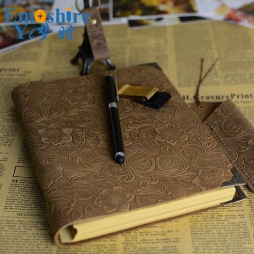 Emoshire Good Quality A4 Copper Edge Leather Business Retro Notepad Imprint Logo Loose-leaf Notebook Leather Journal Diary N120