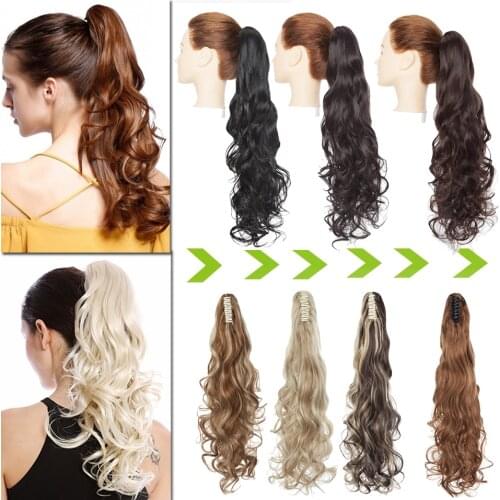 HAIRRO Synthetic Women Claw on Ponytail Clip in Hair Extensions Wavy Curly Style Pony Tail Hairpiece Daily Use Party Hair