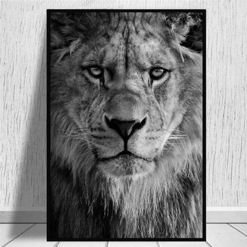 African Wild Lion Head Canvas Art Posters and Prints Black And White Animals Art Paintings on the Wall Art Pictures Home Decor