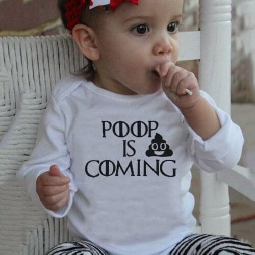 Poop Is Coming Funny Newborn Baby Boy GirlRomper Infant Toddler Fashion Long Sleeve Jumpsuit Cute Soft Outfit 0-24M