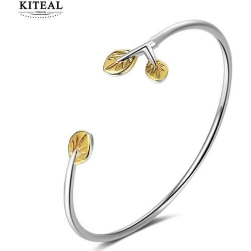 KITEAL aliexpress silver color friendship bangle for female Leaves bracelet jewelry accessories