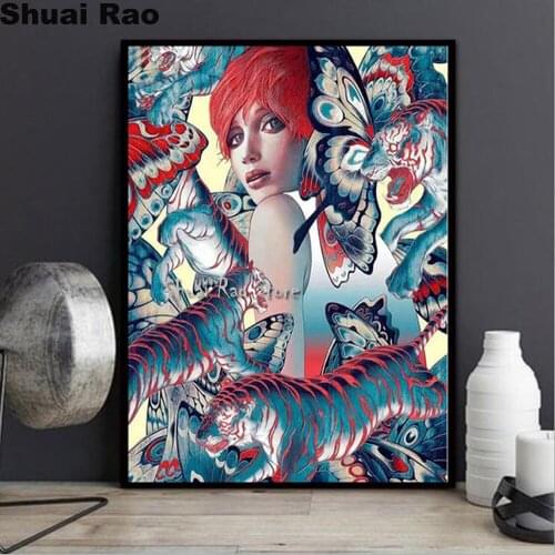 Colorful butterflies woman tiger 5d diy diamond painting full square round diamond embroidery mosaic daimond animals wall decor