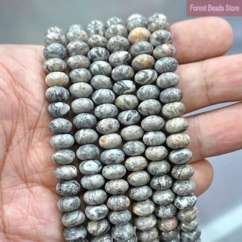 6/8/10mm Natural Stone Gray Map Jaspers Rondelle Round Spacer Beads For Jewelry Making DIY Bracelets Charms Accessories 15