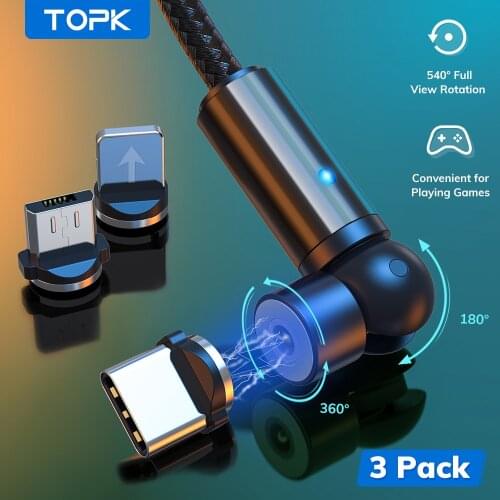 TOPK Magnetic Cable 3 Pack 540 Rotate Micro USB Type C Cable Magnetic Charging Charger Cable For iPhone 11 Samsung Xiaomi Huawei