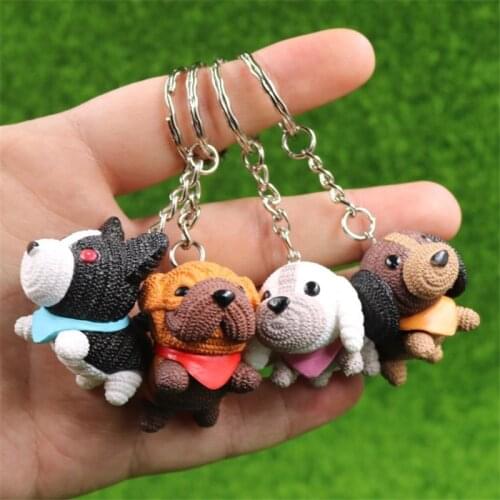 Fashion Tiny Dog Key Chain Animal Couple Lovely Keychains pvc Cute Car Keyring Gift for Women Men Jewelry Bag Charms Accessories