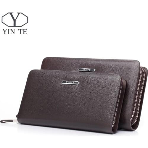 YINTE Classic Mens Clutch Wallets Leather Men Purse Zipper Wallet Fashion Brand Clutch Bag Handbag Wrist Bag Portfolio T028-2