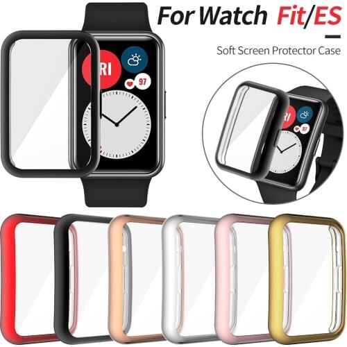 TPU Soft GlassScreen Protector Case Shell Edge Frame For Huawei Watch Fit/Honor ES Strap Band Protective Bumper Cover Accessory