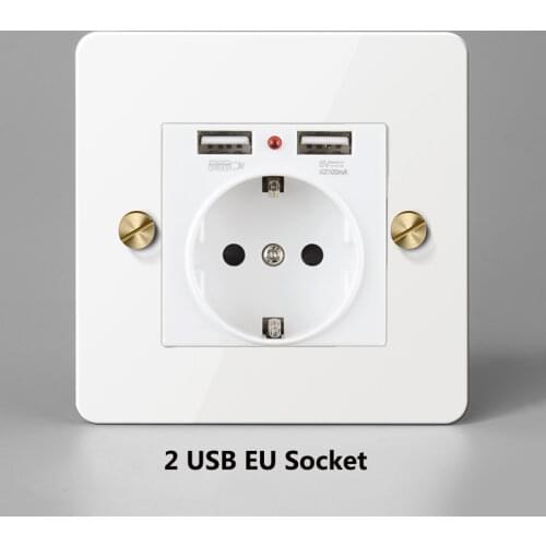 Wall UK Electrical Sockets with Gold Color Screw White Stainless Steel Panel USB EU Socket